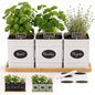 Herb Planter Indoor, 3-pc Herb Pots w/ Drainage Holes, Bamboo Tray & Labels - color: White