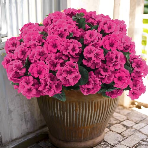 Hananona 6 Pcs Artificial Geranium Flowers for Outdoors Geraniums Silk Flowers Outdoor UV Resistant Garden Plants Faux Flowers for Home Kitchen Table Centerpieces Decor (6, Rose Red) - color: Rose Red