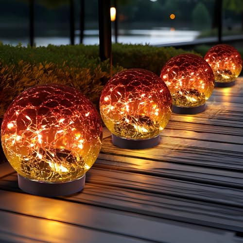 JKIMK Solar Globe Lights Outdoor Waterproof-Solar Balls for Garden - color: Gradient red, size: 4 Globes