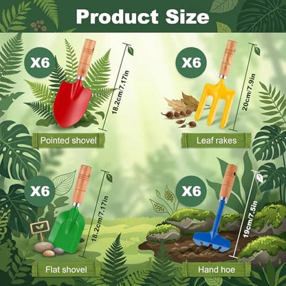 24 Pcs Mini Gardening Tools, Metal Shovel Rake Fork Trowel ，Wooden Handle