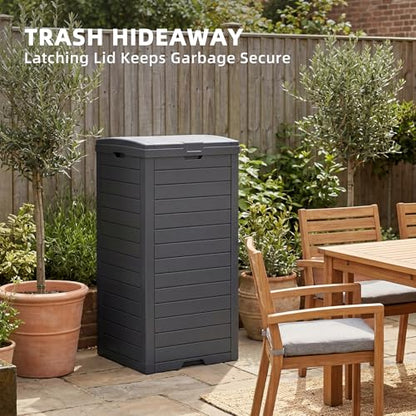 EFU 45 Gallon Outdoor Trash Can with Lid &Drip Tray, Waterproof Garbage Can - color: Deep Black, size: 45 Gallon