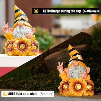 Joint Honglin Garden Funny Gnome Statue with Crystal Sunflower Lights - color: Gnome