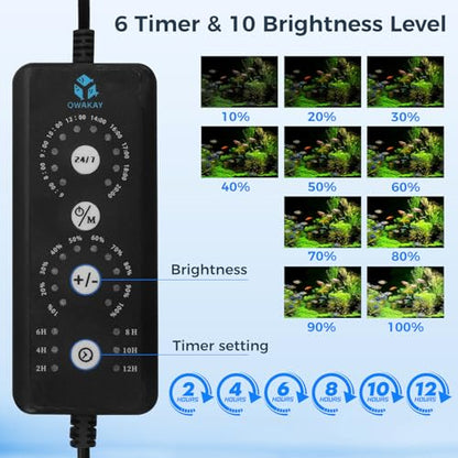 Aquarium Fish Tank LED Light - 18W Clip on Plants Lamp with Timer DIY Mode