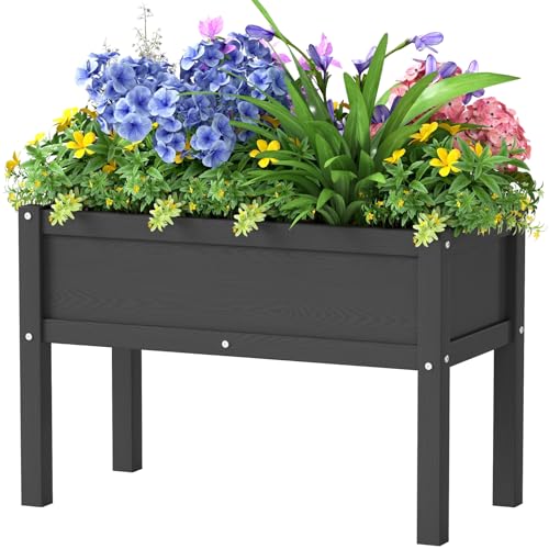 Small HDPE Raised Garden Bed, Elevated Planter Box with Legs, Outdoor All-Weather Planter Raised Beds for Seeds, Herbs, Flowers, Vegetables (Black) - color: Black, size: 29x14x19in