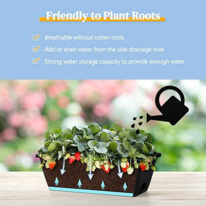 4 Pack Window Boxes Planters Railing Planter Box with Adjustable Brackets - color: Black+black Brackets