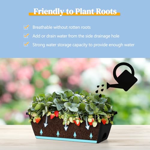 4 Pack Window Boxes Planters Railing Planter Box with Adjustable Brackets - color: Black+black Brackets