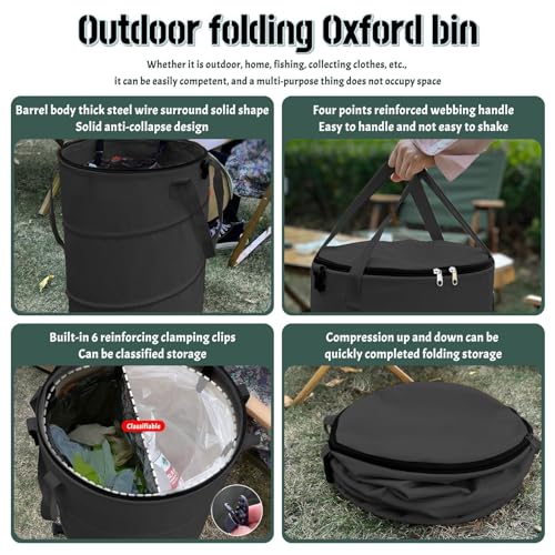 Pop up Camping Trash bin with lid,Collapsible Garden can(2Pcs-Black) - color: 2-Black