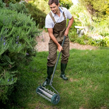 GYMAX Lawn Aerator, 17inch Heavy Duty Rolling Aerator with Sharp Spikes & Anti-Slip Handle, Push Grass Aerator for Lawn, Garden, Yard, Manual Aerator Tool (Basic) - style: Basic