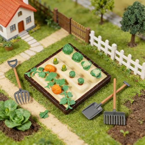 Sewroro Mini Landscape Vegetable Field Model Mini Farm Tool Model Set Dollhouse Accessories for Diorama Vegetable Garden Miniature Farm Tool Set Home Decor Scene Layout