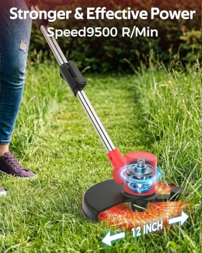 21V 2 in 1 Cordless String Trimmer and Edger, 12" Auto-Feed Electric Weed Wacker, Lightweight Weed Eater with 2 X 4Ah Batteries, Grass Cutter Lawn Tool with 2 Line Spools for Garden Yard