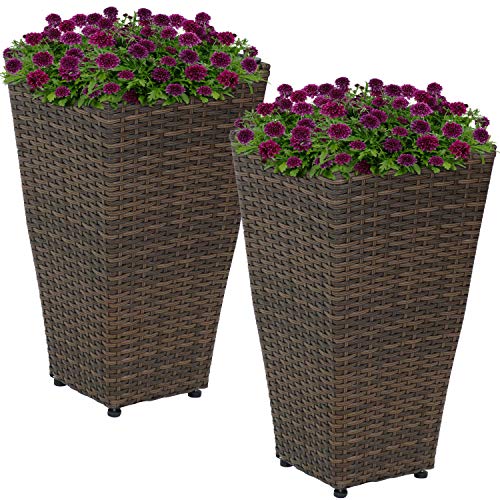 Sunnydaze 20" Square Tall Wicker Outdoor Planter, Brown, 2pk - color: Brown, size: 20 in