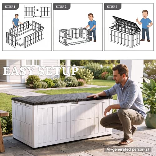YITAHOME XXL 240 Gallon Extra Large Deck Box - color: Grayish-White & Black, size: 240 Gallon