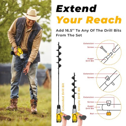 Auger Drill Bit for Planting 2x32'' - with Extension -3/8'' Hex Drive Drill - size: 2" x 32" (1 Bit)