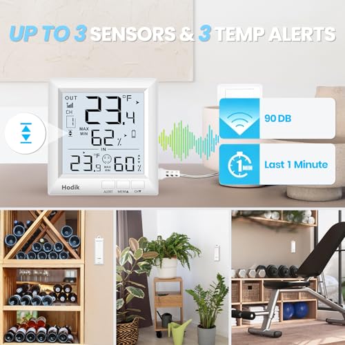 Indoor Outdoor Thermometer Wireless Weather Station (White) | Temperature Humidity Monitor Inside Outside Room Remote Digital Thermometers with 330ft Range Sensor Backlight Display