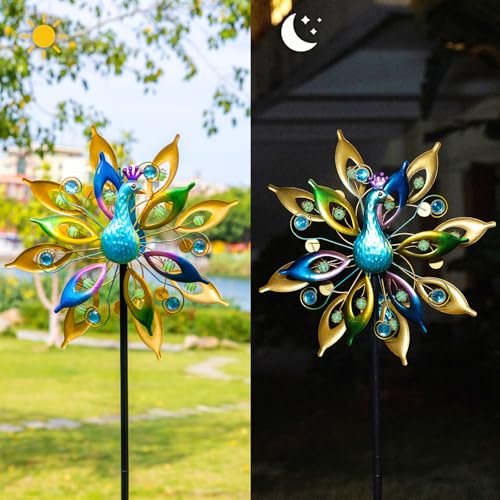 DREAMYSOUL Peacock Wind Spinner 65" Tall, Kinetic Metal Yard Sculpture