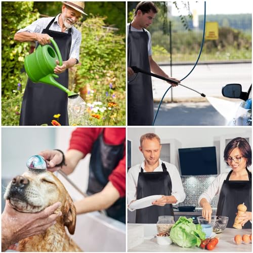 Homsolver 2 Pack Waterproof Dishwasher Rubber Adjustable Apron for Unisex - color: Black With Pockets