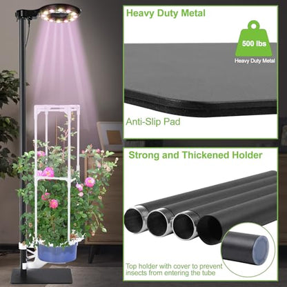 Indoor Plant Hydroponics Growing System Tower Kit with Grow light,Herb Vegetable Indoor Gardening System with Standing Floor Tall LED Grow Lights,Height Adjustable with Stand,Timer,Trellis - size: 10 inch