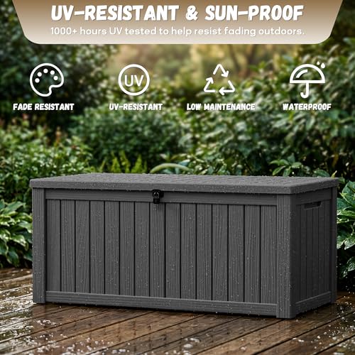EasyUp 180 Gallon Deck Box, Waterproof& UV Resistant, Black - color: Black, size: 180 Gallon