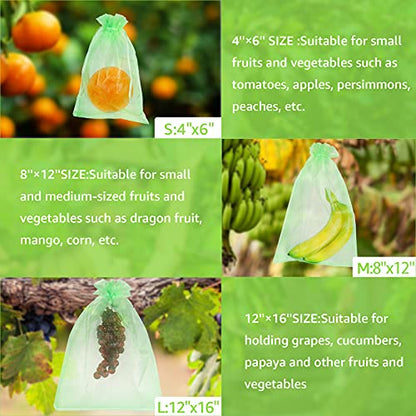 MIXC 100 Pcs Fruit Protection Bags, 12"x16" Fruit Net Cover with Drawstring - size: 12''×16''
