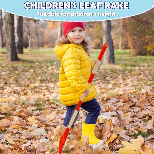 Kids Leaf Rake - 3-Section Adjustable Handle, Lightweight, Wood & Plastic, Small Garden Tool for Children (Red) - color: Red