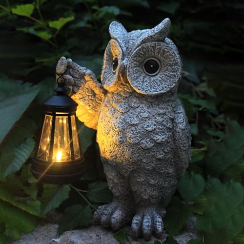 Solar Owl Garden Statue with LED Lantern, Waterproof Outdoor Resin Figurine (Grey Owl) - color: Owl1