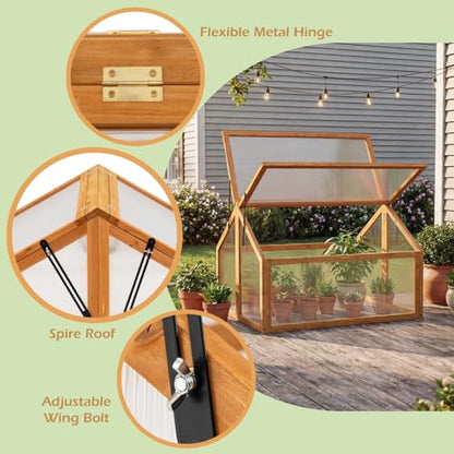 Giantex Wood Cold Frame Greenhouse, Portable Raised Flower Planter Protection with Transparent Openable Roof, Small Indoor Outdoor Hot House for Garden Sunroom Balcony, 36”x33”x23” - size: 36”x33”x23”