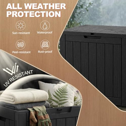EFU Outdoor Storage Box Waterproof, 32 Gal Gen 2 Resin Deck Box With Wheels