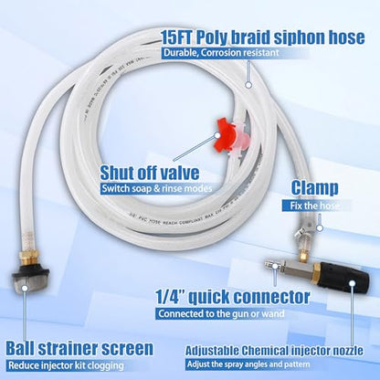 JOEJET Adjustable Long Range Downstream Injection Nozzle Kit 2-2.5 GPM - size: 15 FT, style: 2-2.5 Gallons