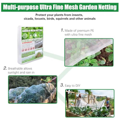 SnugNiture Garden Netting, Ultra Fine Mesh, 10x33 FT, White, 3 Pack - size: 10*33 (3pack)