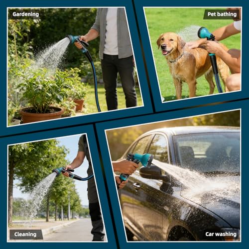Heavy Duty Garden Hose 100FT, Flexible Water Hose With 10 Function Sprayer - color: Blue, size: 100FT