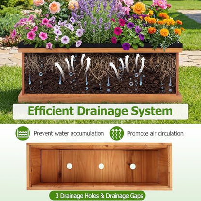 HAPPYGRILL Wood Raised Garden Bed with Drainage Holes & Liner - color: Orange, size: 28" x 10" x 10"