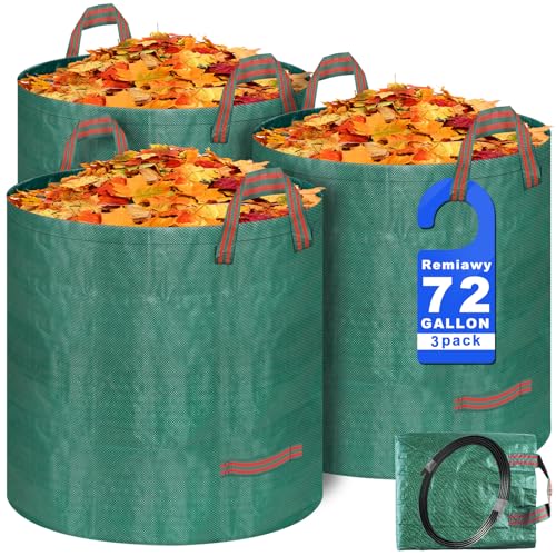 Remiawy Reusable Yard Waste Bags, 3 Packs 72 Gallons Lawn and Leaf Garden Bags with Reinforced Carry Handles Heavy Duty Garden Waste Bags Camping Yard Recycling Trash Bags for Debris Leaves Grass