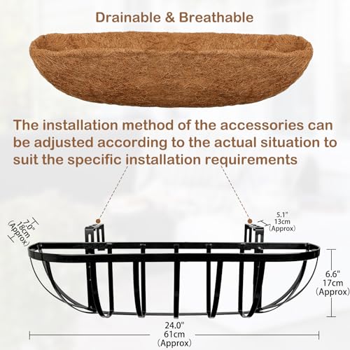 24 Inch Railing Planter Boxes with Coco Liner for Hanging Outdoor Plants - size: 2 Pack, style: Arc