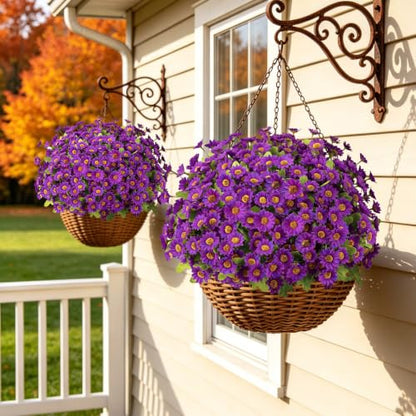 Artificial Daisy Mums for Outdoors, 12 PCS Fall Flowers, Purple - color: Purple
