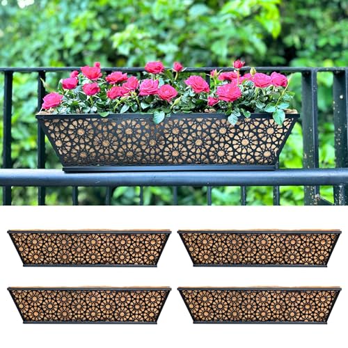LaLaGreen Long Wall Planter (24 in, 4 Pack) Black Coco Liner Window Box - size: 24" (61cm) x 4 pack