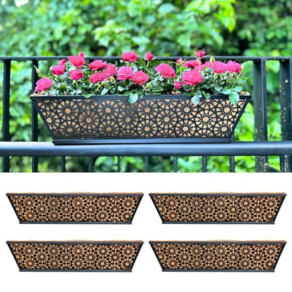 LaLaGreen Long Wall Planter (24 in, 4 Pack) Black Coco Liner Window Box - size: 24" (61cm) x 4 pack
