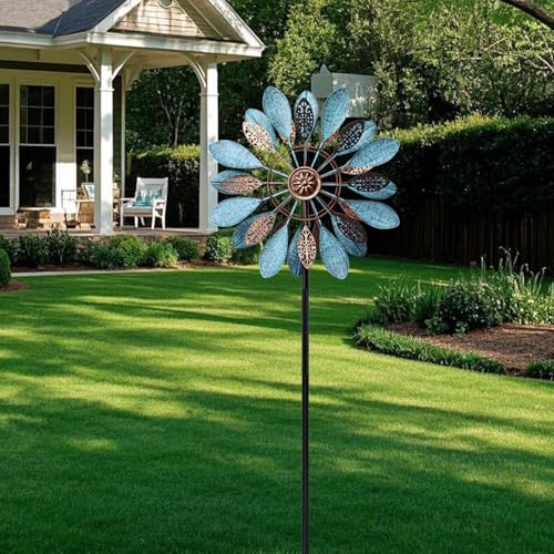 WONDER GARDEN Wind Spinners Outdoor - Metal Wind Spinner Windmill, 4.3 Ft Kinetic Wind Sculpture & Spinners for Yard Patio Lawn Decor - size: 4.2 ft