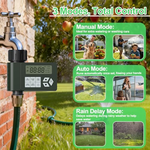 Hose Faucet Water Timer for Outdoor Garden, Ortis Programmable Sprinkler Timer with Rain Delay/Manual/Automatic Mode, IP67 Leak-Proof Design for Lawn Yard, 1 Outlet