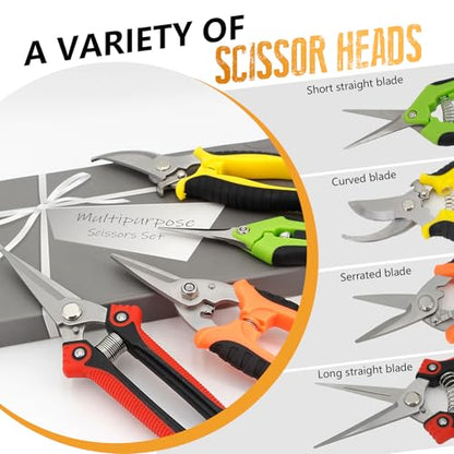 4 Pack Garden Pruning Shears, Curved & Straight Blade