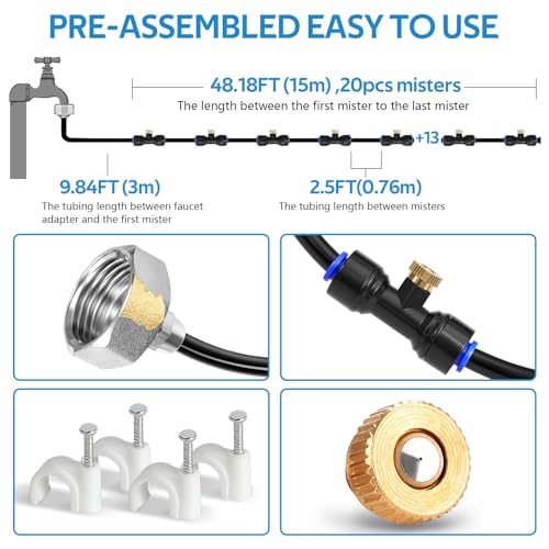homenote Misting Cooling System, 59FT(18M) Pre-Assembled Mister Kit - size: 59FT / 18M