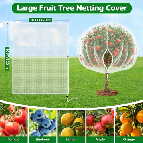 10'x10' Fruit Tree Netting Cover with Zipper and Drawstring
