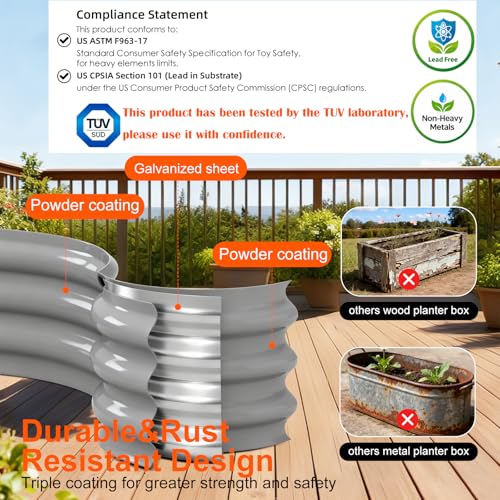 Rakukiri Raised Garden Bed Outdoor, GRS Certified Recycled Metal Planter Box 2 Sets, 4FT Galvanized Oval Herb Garden Kit, Bottomless Large Garden Beds for Vegetables Flowers, Rust-Resistant Gray - color: Gray