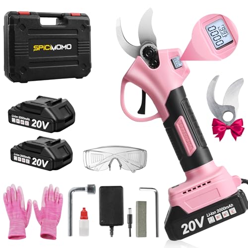 Electric Pruning Shears Cordless Brushless - Professional Battery Powered Pink Pruner, 2 Batteries & Replaceable Blades, Toolbox for Efficient Garden & Landscape Maintenance - style: Pink-30mm