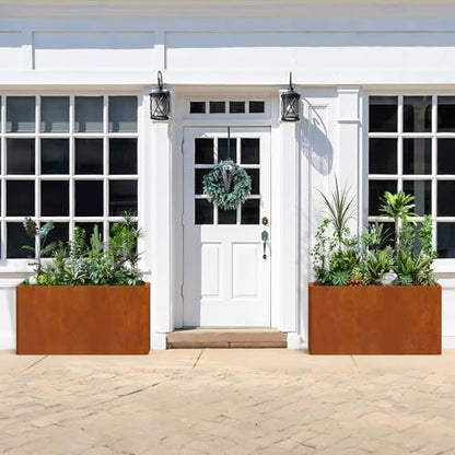 Cor ten Steel Planter Box 25x11x13 Inch, Pre-Rusted Metal Planter for Patio - size: 25X11X13in Rustic