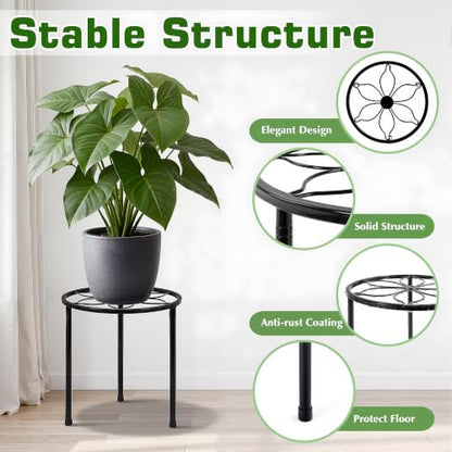 VECELO Metal Plant Stands Set of 5, Multiple Heavy Duty Flower Pot Stand, Round Plant Holder, Black - color: Black