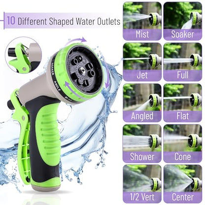 UNCO- Metal Garden Hose, 25 ft, Stainless Steel, Heavy Duty Flexible Hose with 10-Function Spray Nozzle & 3 Extra Washers, No-Kink, Lightweight, Puncture Proof for Outdoor Yard, Lawn, Plants, Car Wash