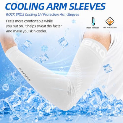 ROCKBROS Arm Sleeves for Men Women UV Sun Protection Cooling Compression - color: White, size: Medium