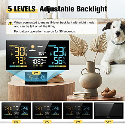 Uzoli EM3405 Wireless Weather Station Indoor Outdoor Thermometer - color: Black
