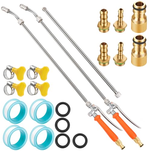 2 Piece Sprayer Wand, Suitable for 1/2 Hose Quick Connector, 1/4" & 3/8" Brass Barb Sprayer Wand Replacement Built-in Shut Valve Stainless Steel Spray Wand, W/ 4 Hose Clamps & 4 Rolls Raw Tape