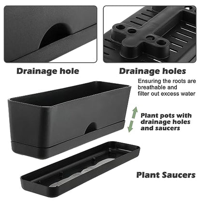 5 Pack Window Boxes Planters 16 Inches Rectangular Planter Herb Planter Boxes Large Plastic Flower Pots Rectangle Black Planter Outdoor and Indoor Succulent Window Sill Planter Self Watering Pots